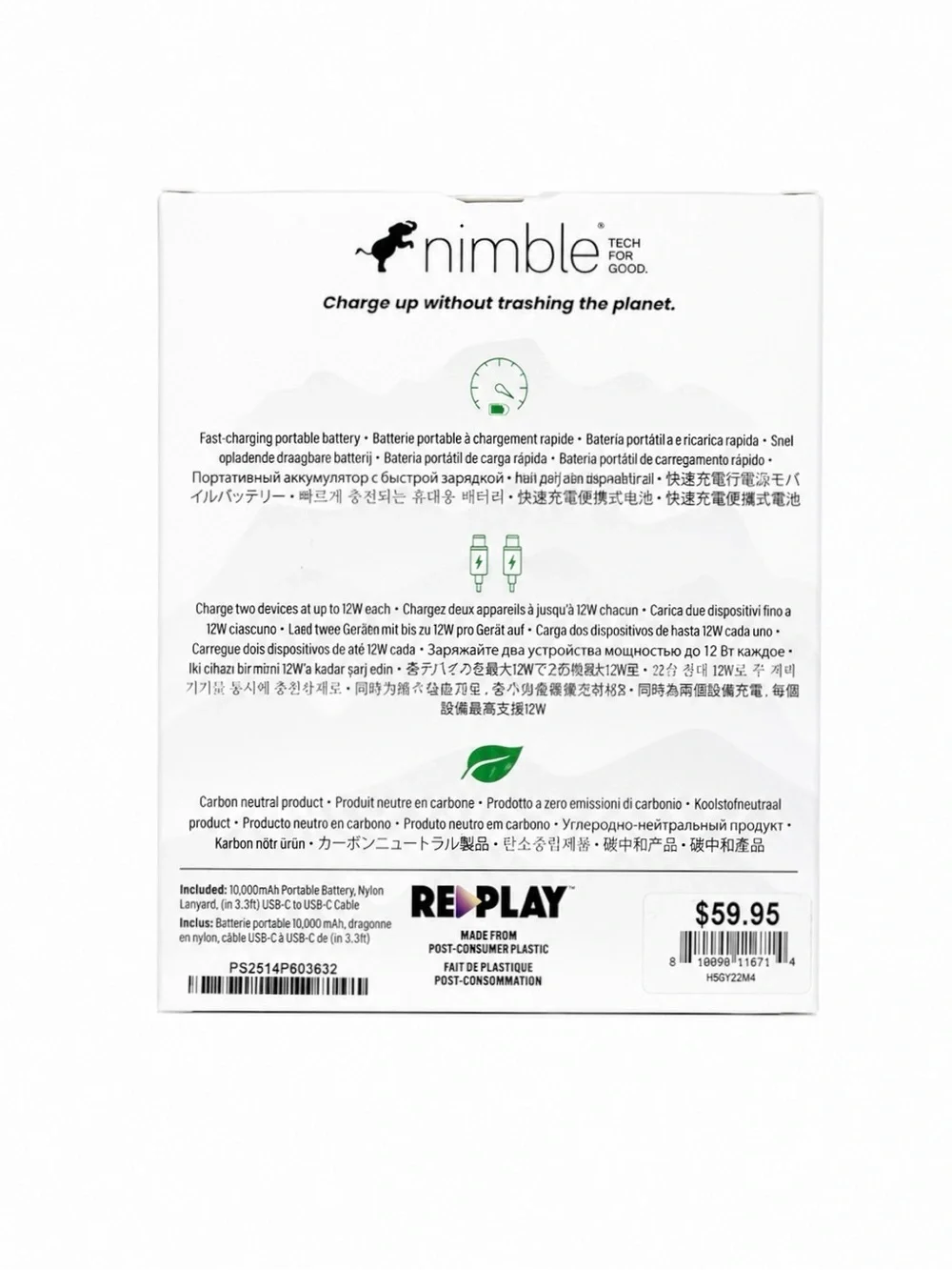 Nimble Champ 10,000mAh 20W USB-C PD Fast Charger Power Bank – New in box - Teal
